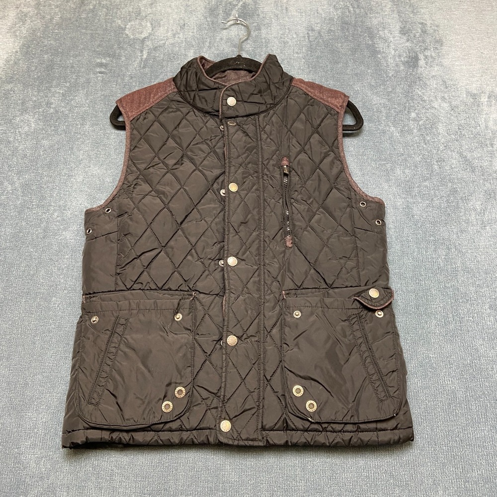 Repair Design Under Construction Quilted Vest Mens Small Black Brown Snap Button